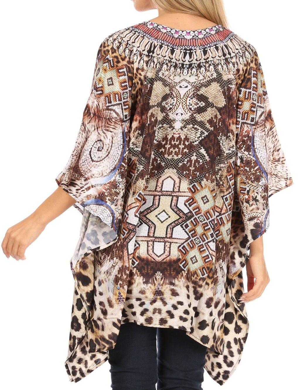Stylish Rhinestone Lace-Up V-Neck Women's Caftan Poncho Cover-Up by Sakkas Aymee - Che Cose Belle