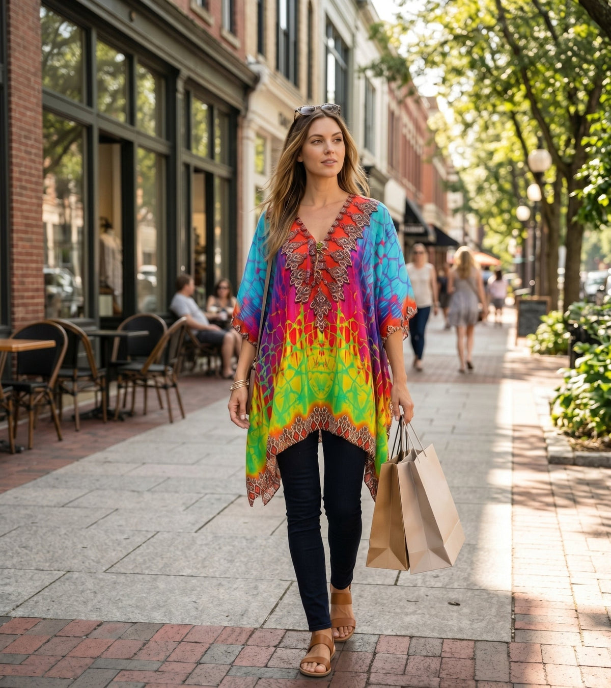 Stylish Rhinestone Lace-Up V-Neck Women's Caftan Poncho Cover-Up by Sakkas Aymee - Che Cose Belle