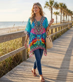Stylish Rhinestone Lace-Up V-Neck Women's Caftan Poncho Cover-Up by Sakkas Aymee - Che Cose Belle