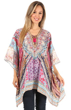 Stylish Rhinestone Lace-Up V-Neck Women's Caftan Poncho Cover-Up by Sakkas Aymee - Che Cose Belle