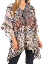 Stylish Rhinestone Lace-Up V-Neck Women's Caftan Poncho Cover-Up by Sakkas Aymee - Che Cose Belle