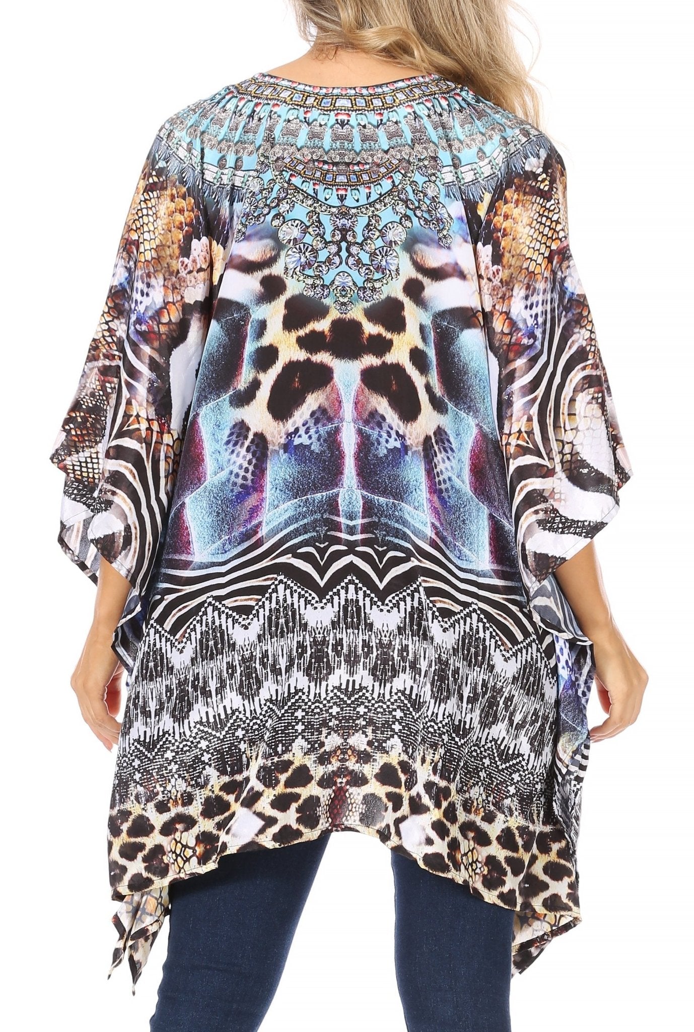 Stylish Rhinestone Lace-Up V-Neck Women's Caftan Poncho Cover-Up by Sakkas Aymee - Che Cose Belle