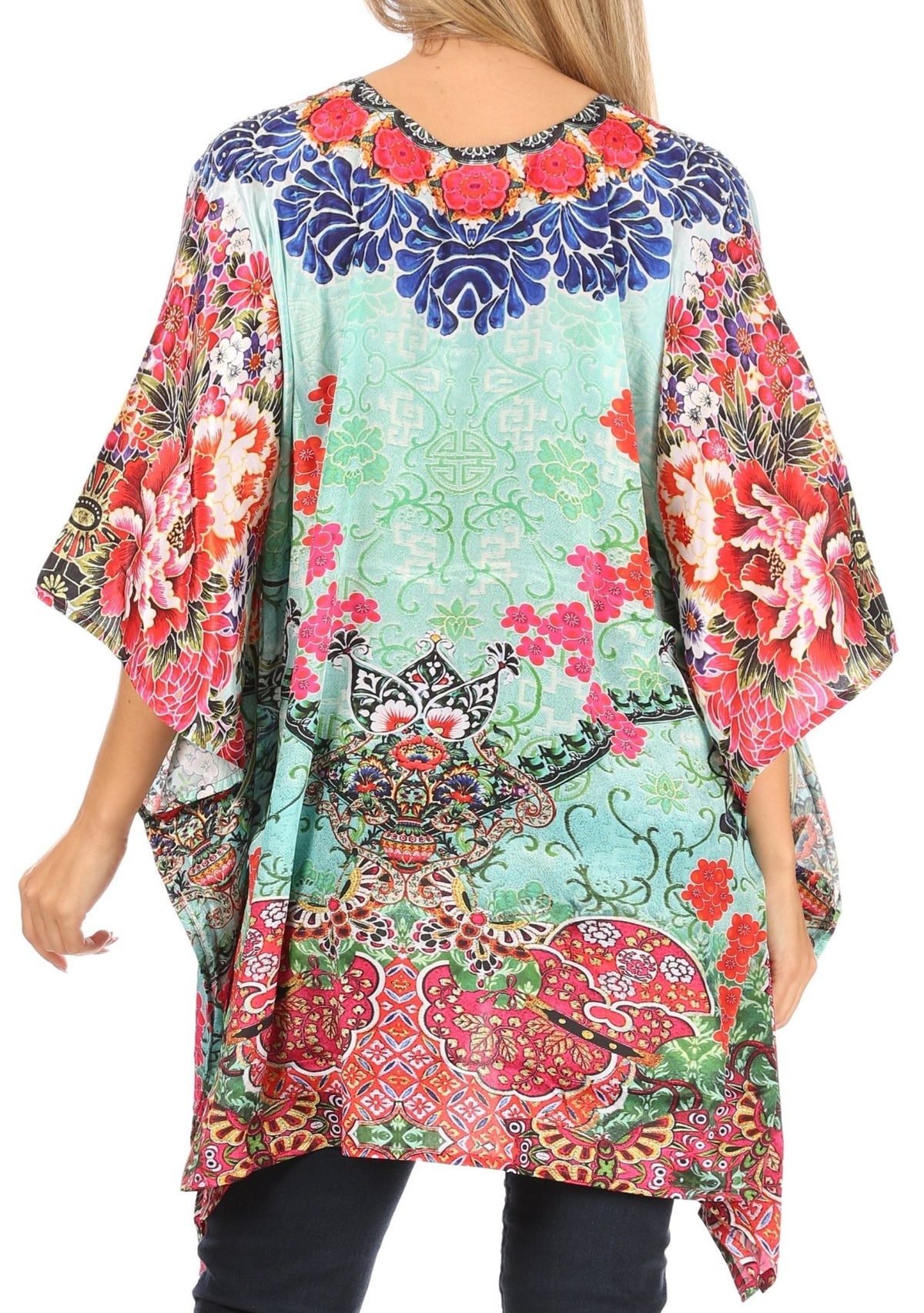 Stylish Rhinestone Lace-Up V-Neck Women's Caftan Poncho Cover-Up by Sakkas Aymee - Che Cose Belle