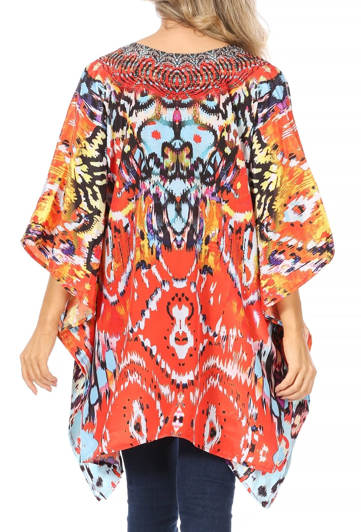 Stylish Rhinestone Lace-Up V-Neck Women's Caftan Poncho Cover-Up by Sakkas Aymee - Che Cose Belle