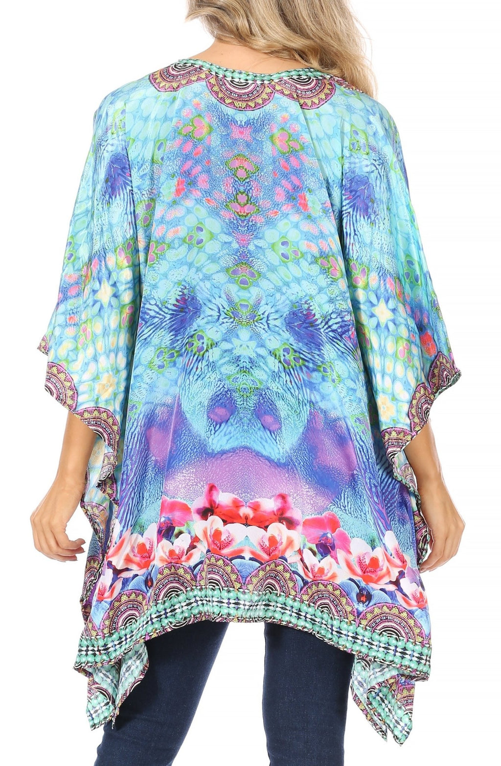 Stylish Rhinestone Lace-Up V-Neck Women's Caftan Poncho Cover-Up by Sakkas Aymee - Che Cose Belle