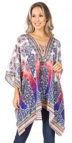 Stylish Rhinestone Lace-Up V-Neck Women's Caftan Poncho Cover-Up by Sakkas Aymee - Che Cose Belle