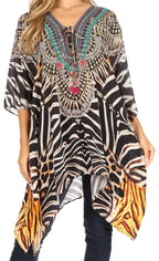 Stylish Rhinestone Lace-Up V-Neck Women's Caftan Poncho Cover-Up by Sakkas Aymee - Che Cose Belle