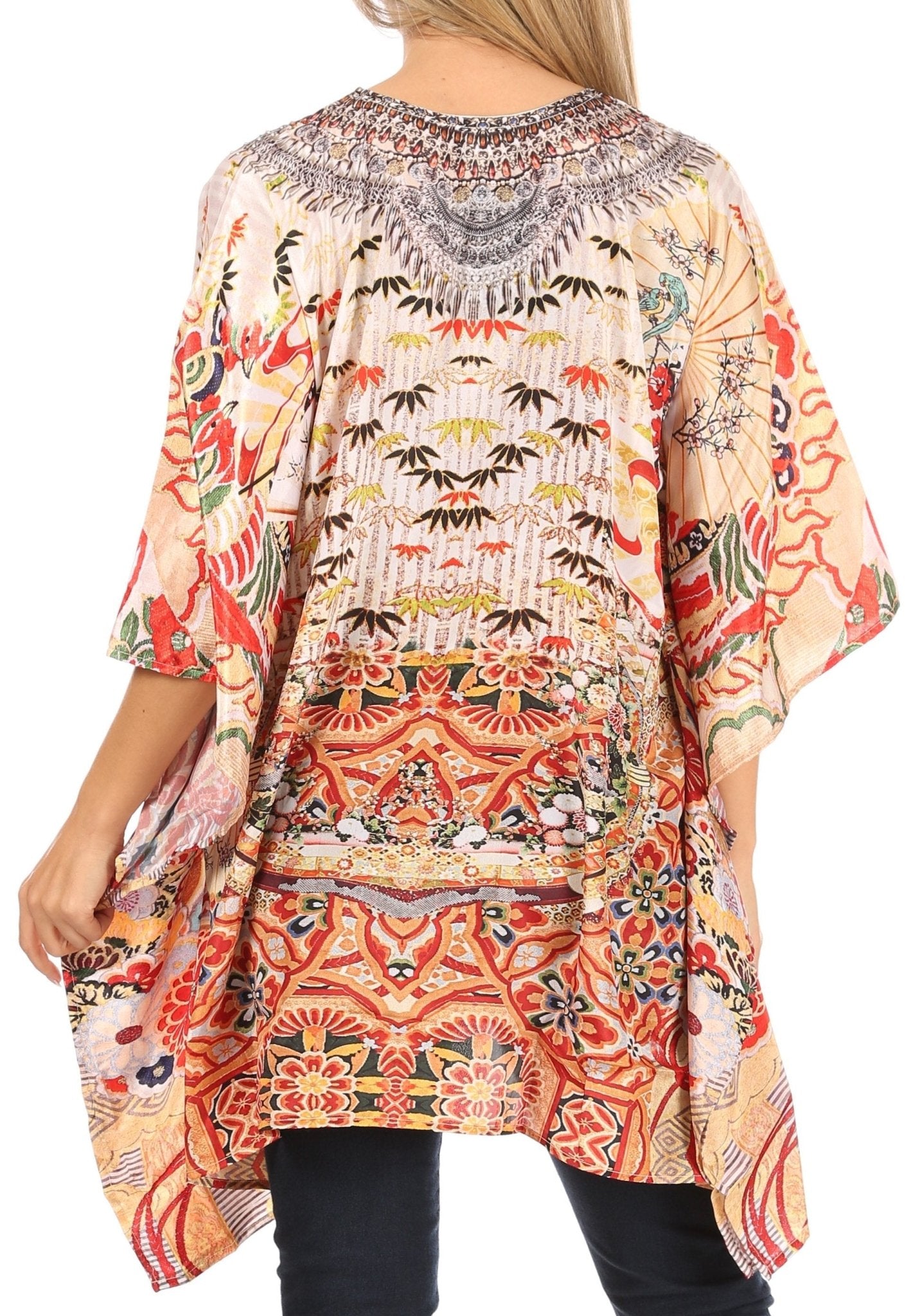 Stylish Rhinestone Lace-Up V-Neck Women's Caftan Poncho Cover-Up by Sakkas Aymee - Che Cose Belle