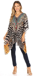 Stylish Rhinestone Lace-Up V-Neck Women's Caftan Poncho Cover-Up by Sakkas Aymee - Che Cose Belle