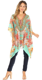 Stylish Rhinestone Lace-Up V-Neck Women's Caftan Poncho Cover-Up by Sakkas Aymee - Che Cose Belle