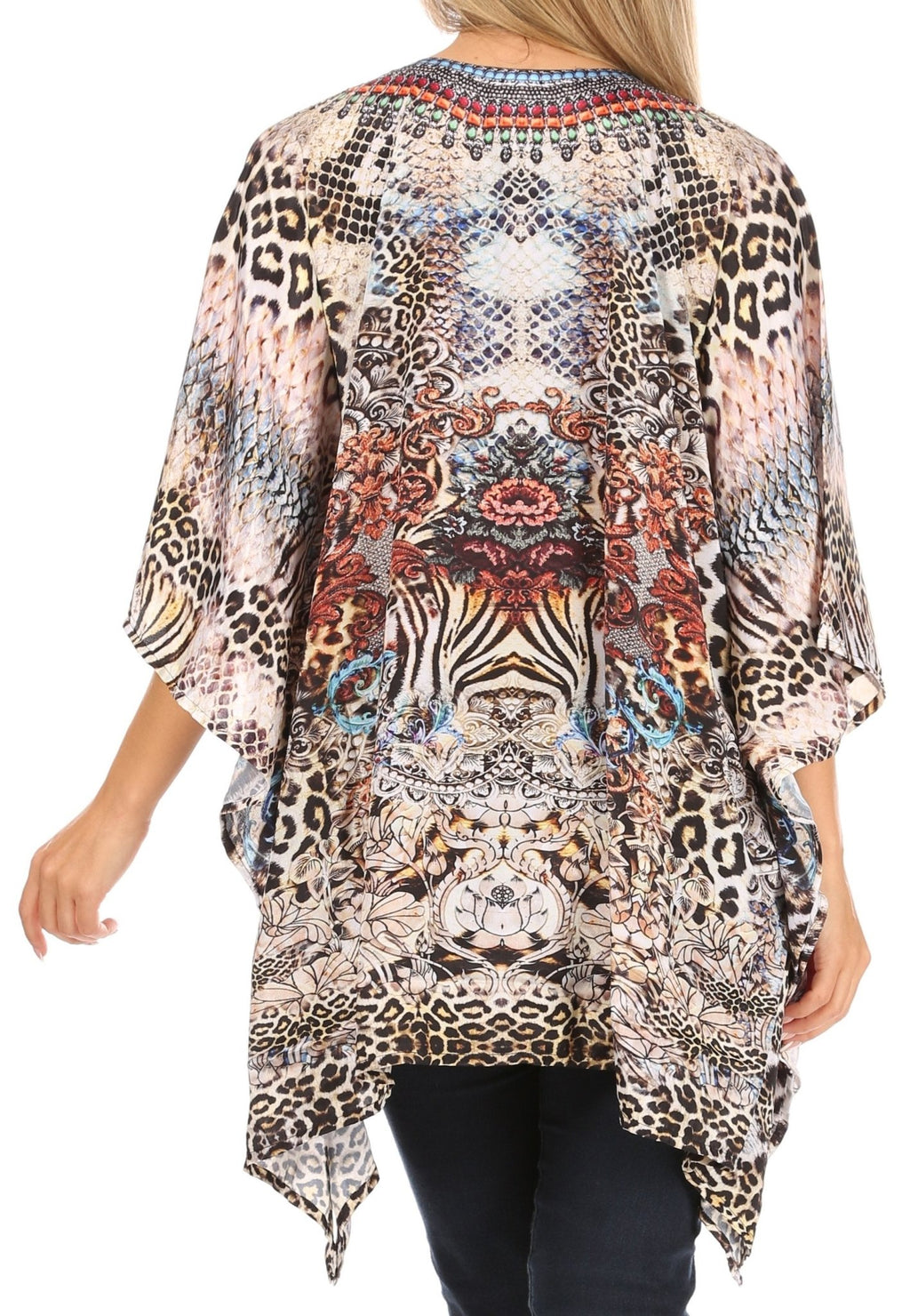 Stylish Rhinestone Lace-Up V-Neck Women's Caftan Poncho Cover-Up by Sakkas Aymee - Che Cose Belle