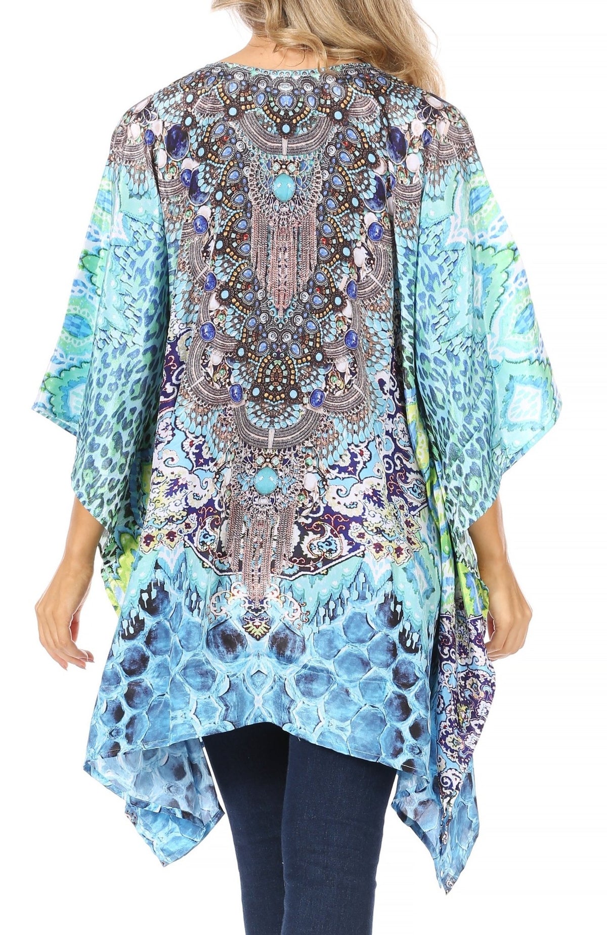 Stylish Rhinestone Lace-Up V-Neck Women's Caftan Poncho Cover-Up by Sakkas Aymee - Che Cose Belle