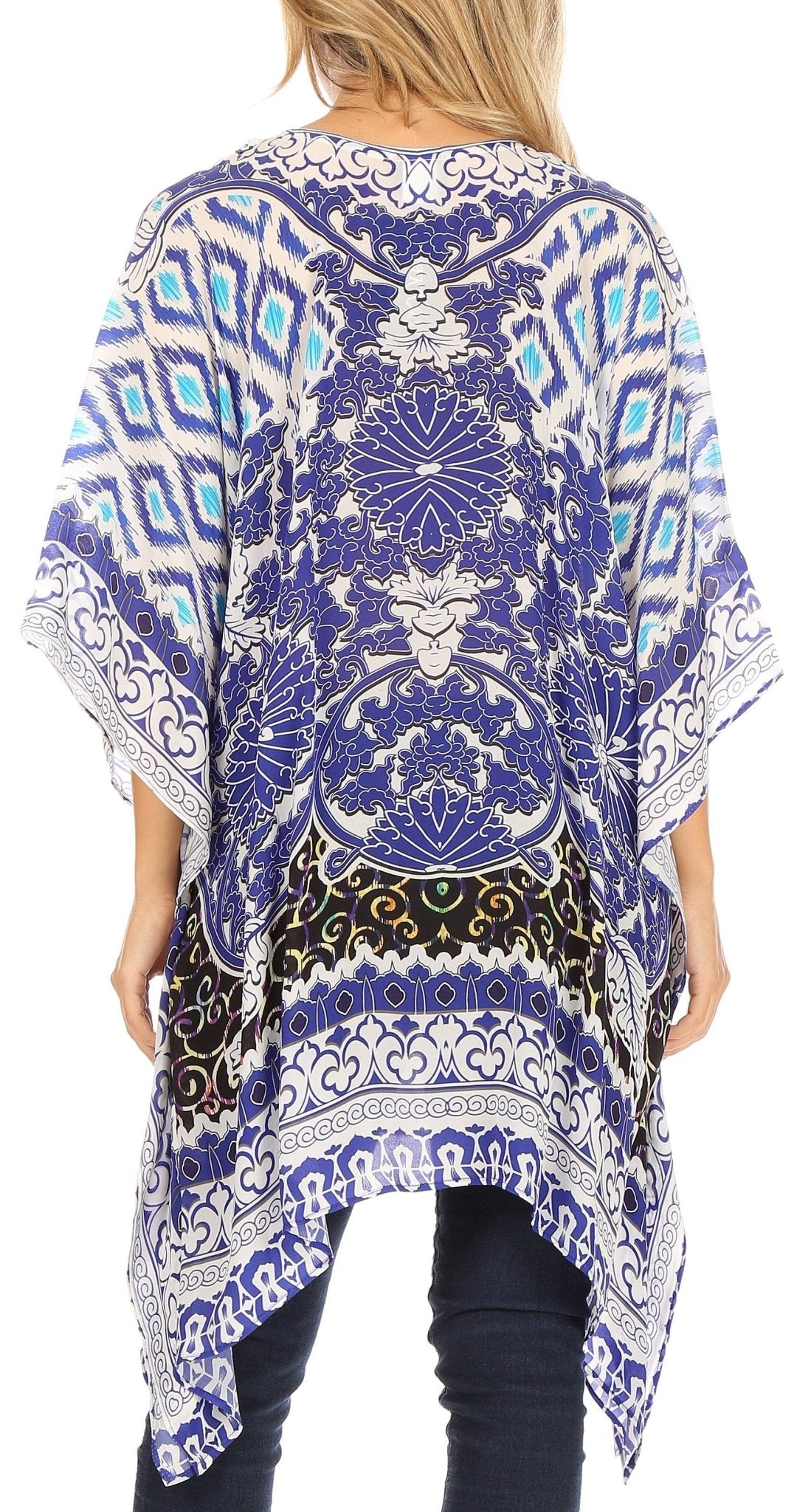 Stylish Rhinestone Lace-Up V-Neck Women's Caftan Poncho Cover-Up by Sakkas Aymee - Che Cose Belle