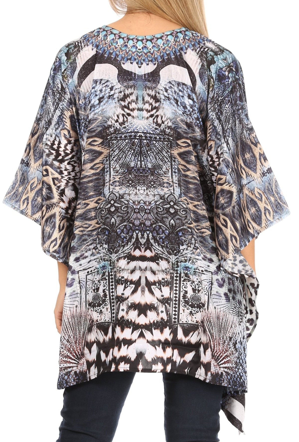 Stylish Rhinestone Lace-Up V-Neck Women's Caftan Poncho Cover-Up by Sakkas Aymee - Che Cose Belle