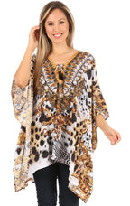 Stylish Rhinestone Lace-Up V-Neck Women's Caftan Poncho Cover-Up by Sakkas Aymee - Che Cose Belle