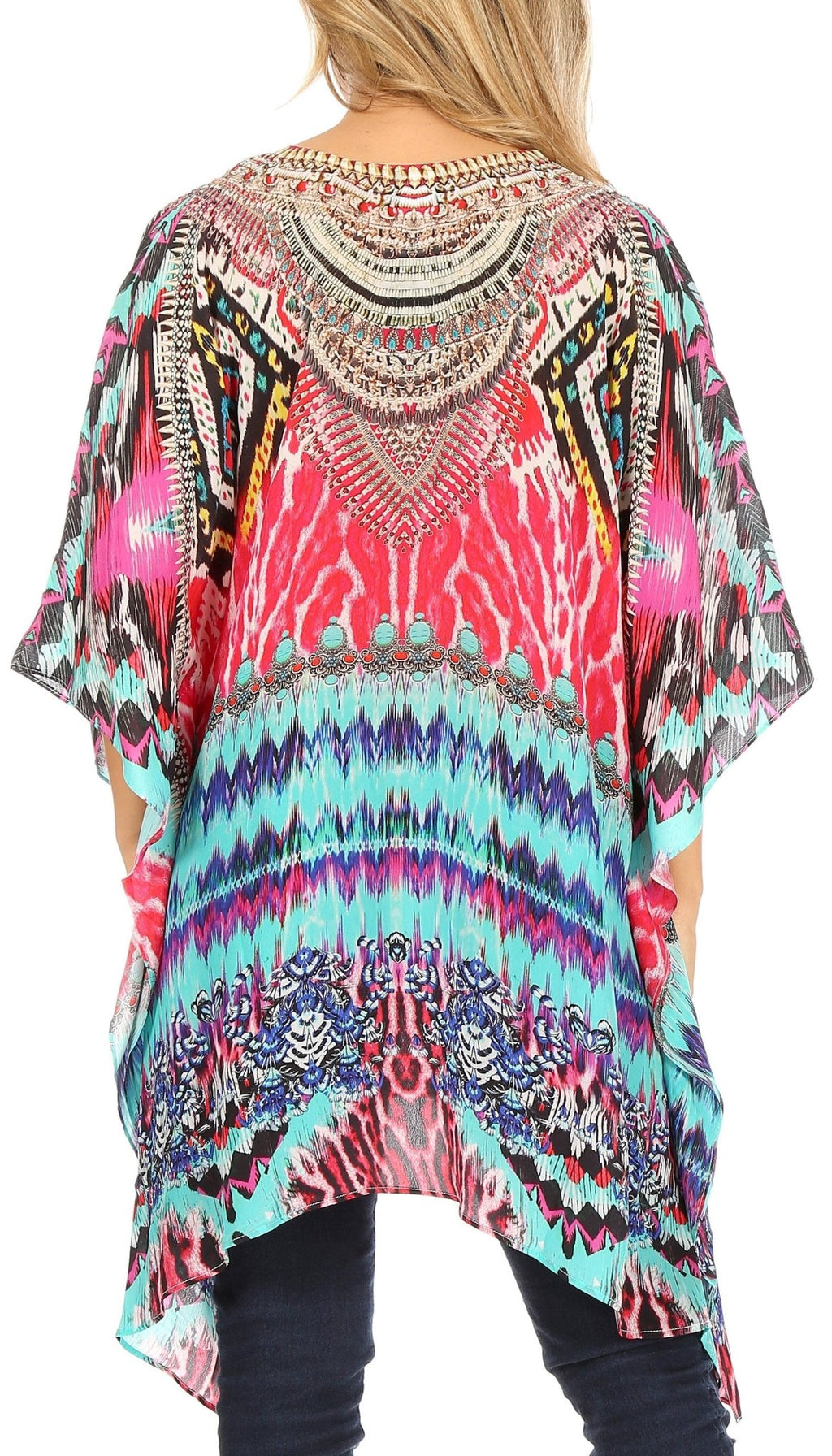 Stylish Rhinestone Lace-Up V-Neck Women's Caftan Poncho Cover-Up by Sakkas Aymee - Che Cose Belle