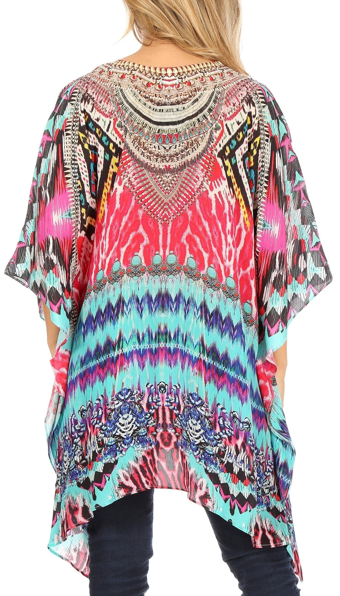 Stylish Rhinestone Lace-Up V-Neck Women's Caftan Poncho Cover-Up by Sakkas Aymee - Che Cose Belle