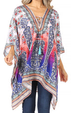 Stylish Rhinestone Lace-Up V-Neck Women's Caftan Poncho Cover-Up by Sakkas Aymee - Che Cose Belle