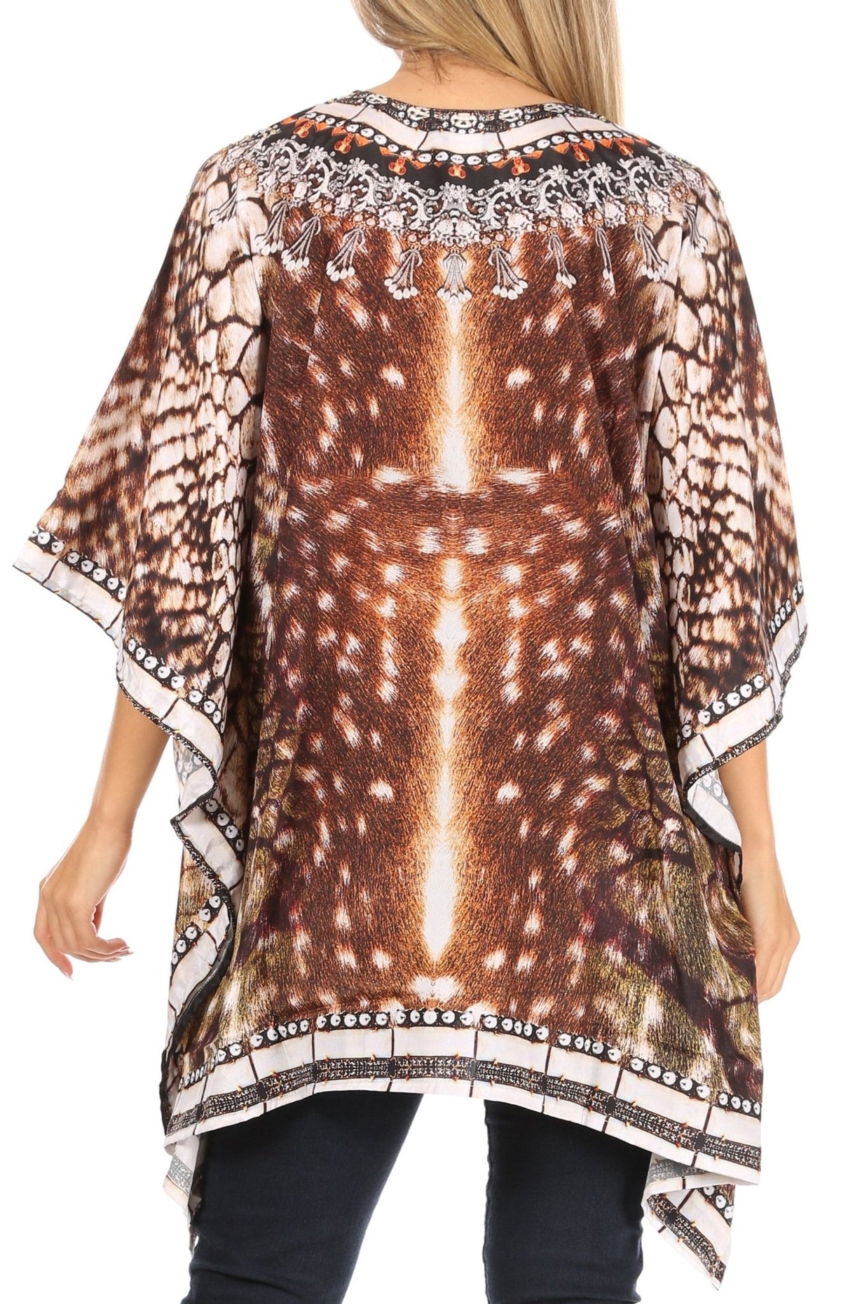 Stylish Rhinestone Lace-Up V-Neck Women's Caftan Poncho Cover-Up by Sakkas Aymee - Che Cose Belle