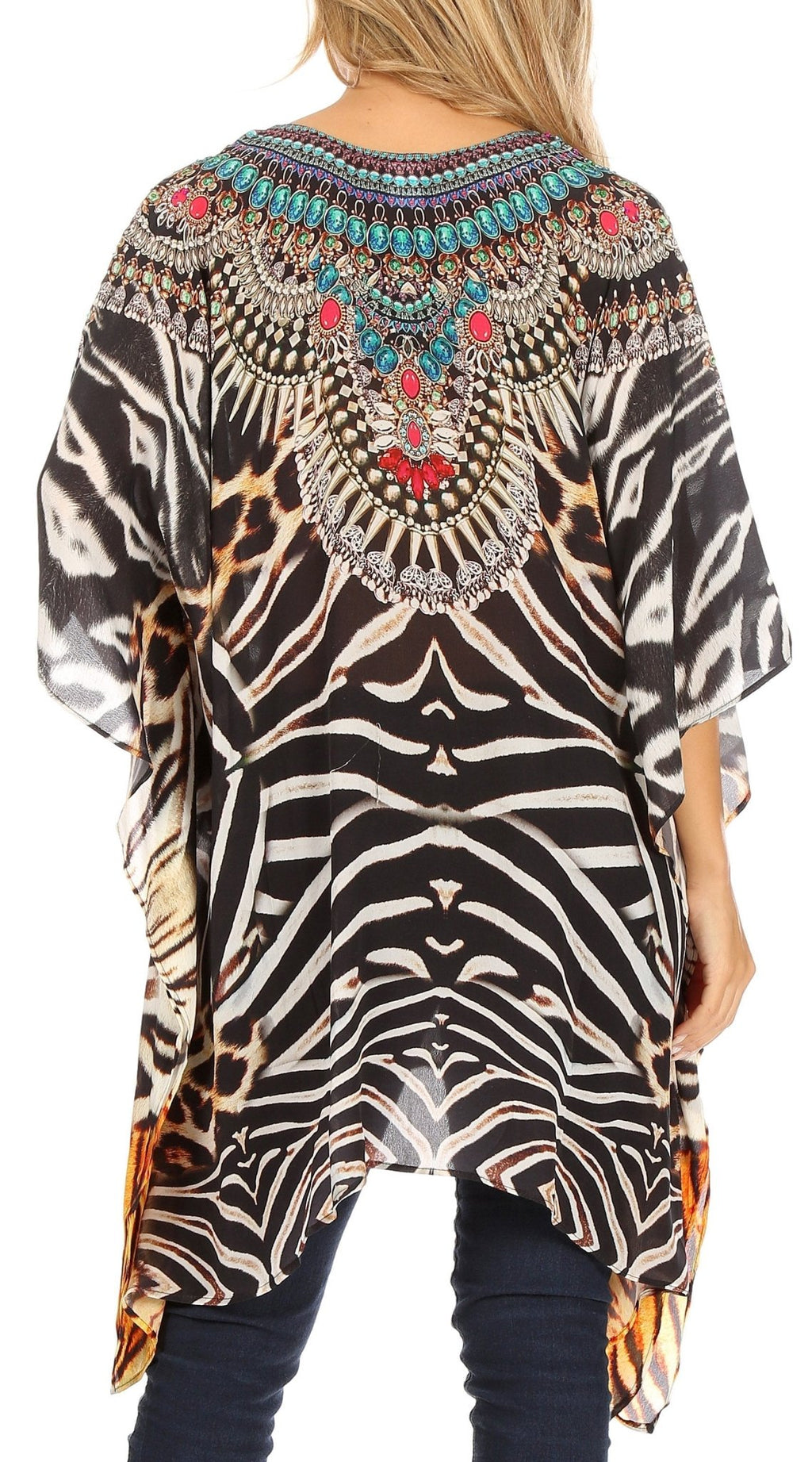 Stylish Rhinestone Lace-Up V-Neck Women's Caftan Poncho Cover-Up by Sakkas Aymee - Che Cose Belle