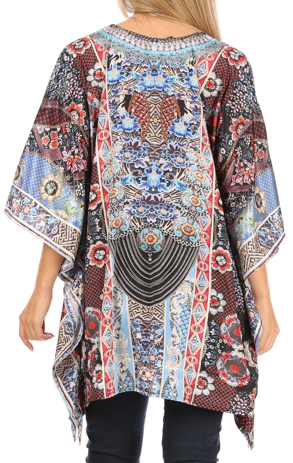 Stylish Rhinestone Lace-Up V-Neck Women's Caftan Poncho Cover-Up by Sakkas Aymee - Che Cose Belle