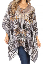 Stylish Rhinestone Lace-Up V-Neck Women's Caftan Poncho Cover-Up by Sakkas Aymee - Che Cose Belle