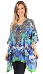 Stylish Rhinestone Lace-Up V-Neck Women's Caftan Poncho Cover-Up by Sakkas Aymee - Che Cose Belle