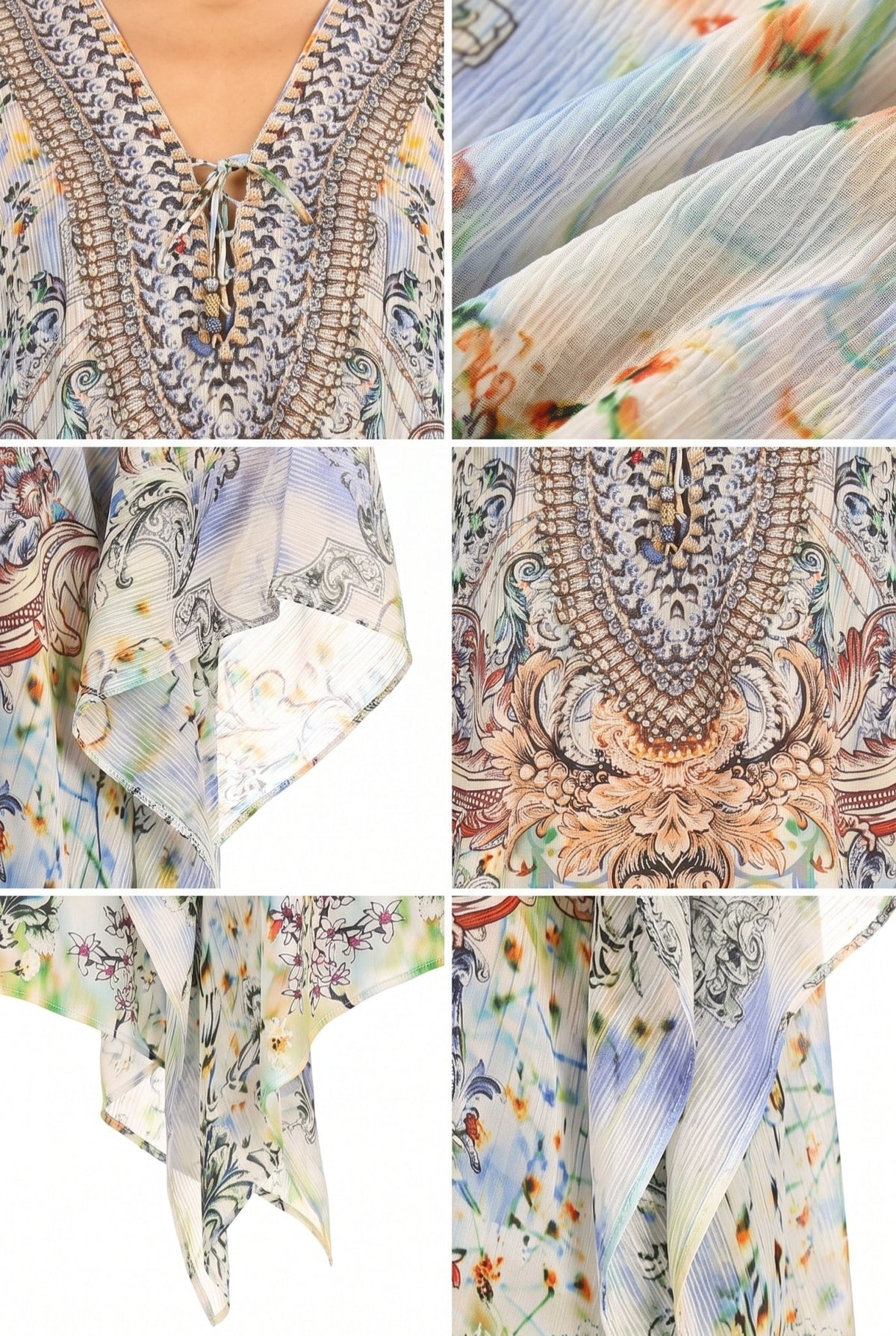 Stylish Rhinestone Lace-Up V-Neck Women's Caftan Poncho Cover-Up by Sakkas Aymee - Che Cose Belle