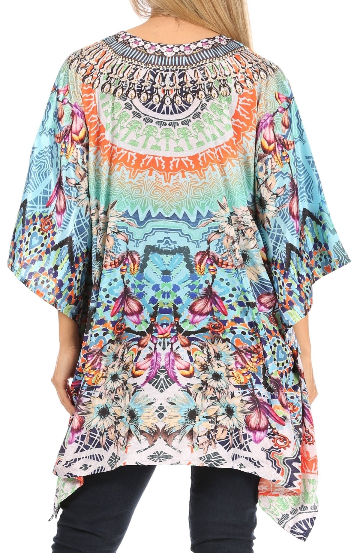 Stylish Rhinestone Lace-Up V-Neck Women's Caftan Poncho Cover-Up by Sakkas Aymee - Che Cose Belle