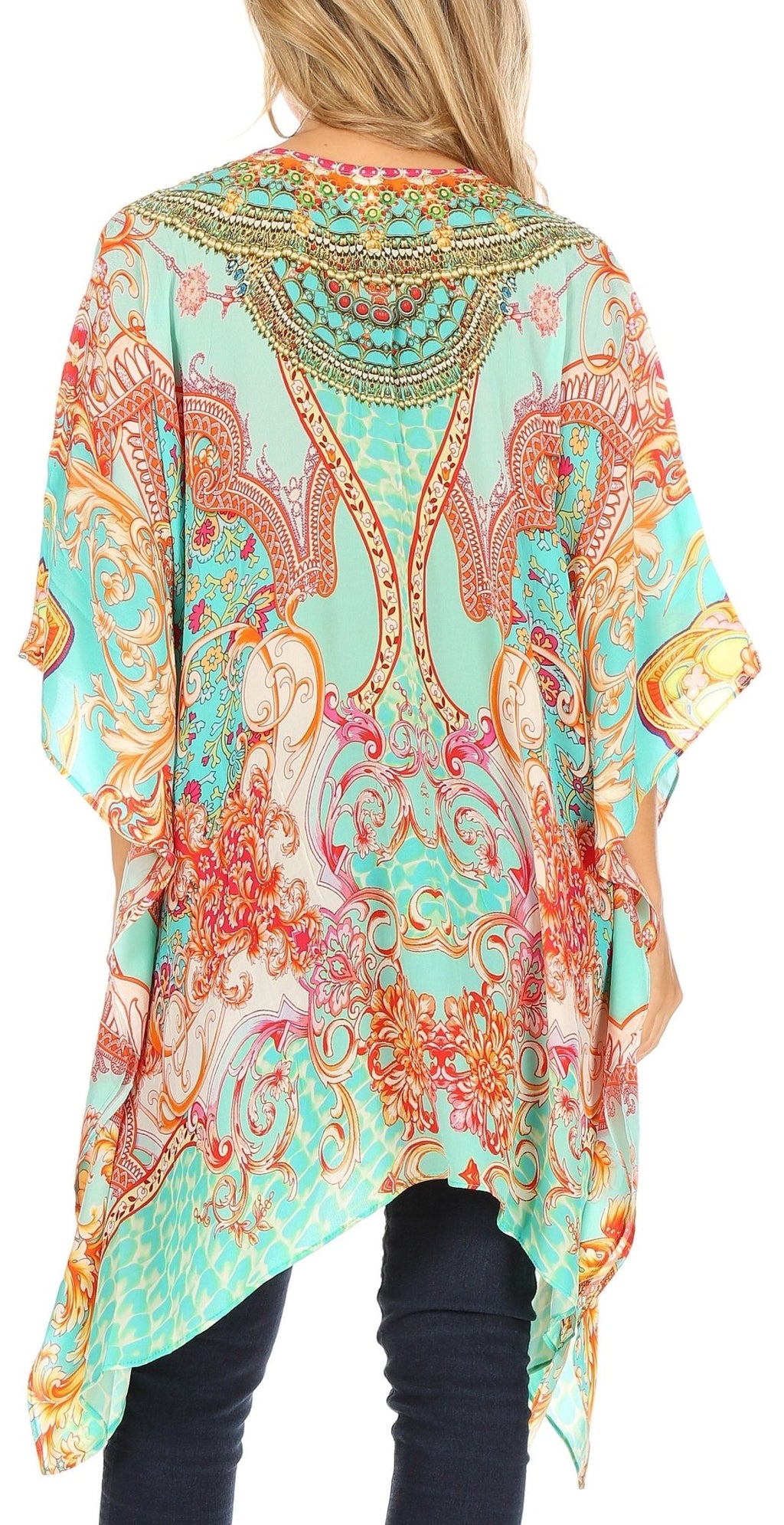 Stylish Rhinestone Lace-Up V-Neck Women's Caftan Poncho Cover-Up by Sakkas Aymee - Che Cose Belle