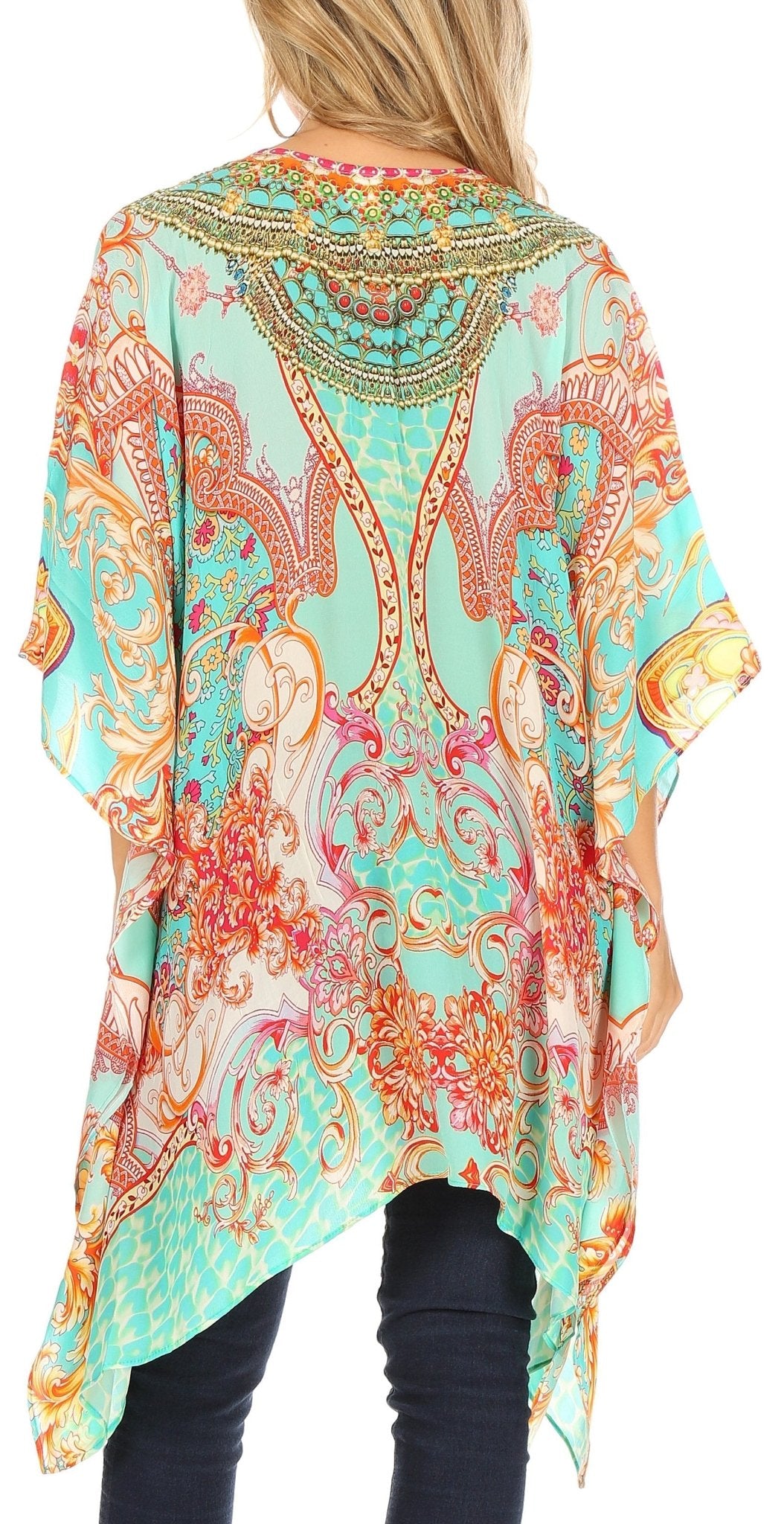 Stylish Rhinestone Lace-Up V-Neck Women's Caftan Poncho Cover-Up by Sakkas Aymee - Che Cose Belle