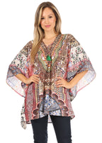 Stylish Rhinestone Lace-Up V-Neck Women's Caftan Poncho Cover-Up by Sakkas Aymee - Che Cose Belle