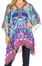 Stylish Rhinestone Lace-Up V-Neck Women's Caftan Poncho Cover-Up by Sakkas Aymee - Che Cose Belle