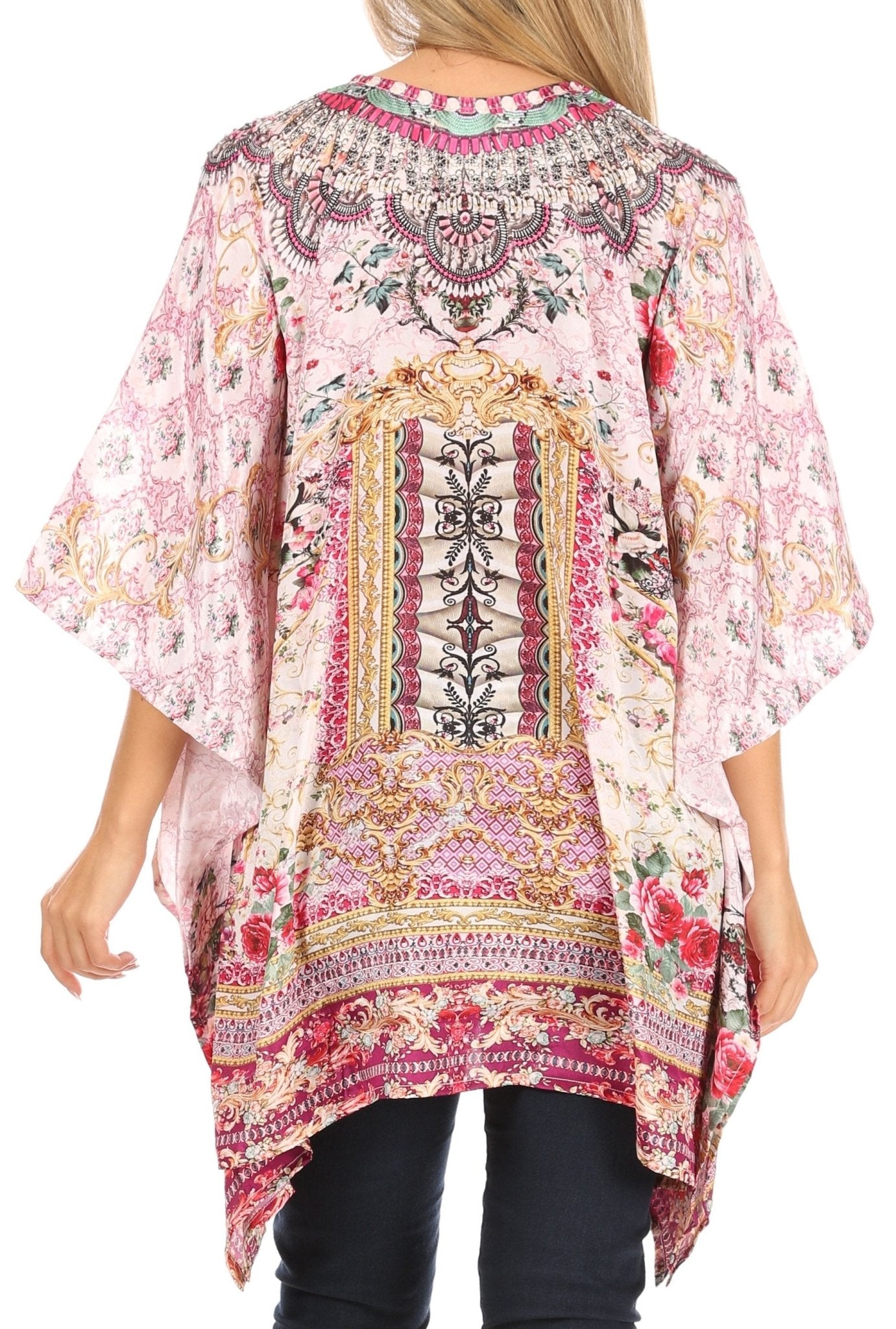 Stylish Rhinestone Lace-Up V-Neck Women's Caftan Poncho Cover-Up by Sakkas Aymee - Che Cose Belle