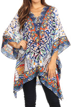Stylish Rhinestone Lace-Up V-Neck Women's Caftan Poncho Cover-Up by Sakkas Aymee - Che Cose Belle