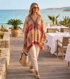 Stylish Rhinestone Lace-Up V-Neck Women's Caftan Poncho Cover-Up by Sakkas Aymee - Che Cose Belle