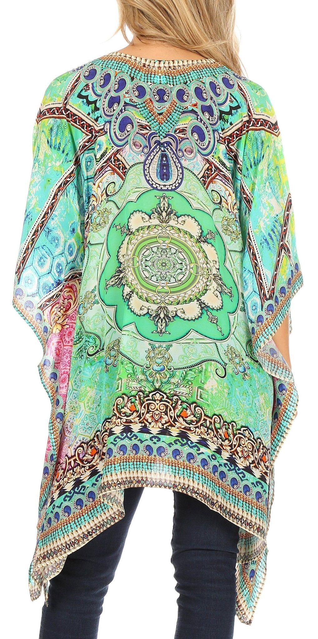 Stylish Rhinestone Lace-Up V-Neck Women's Caftan Poncho Cover-Up by Sakkas Aymee - Che Cose Belle