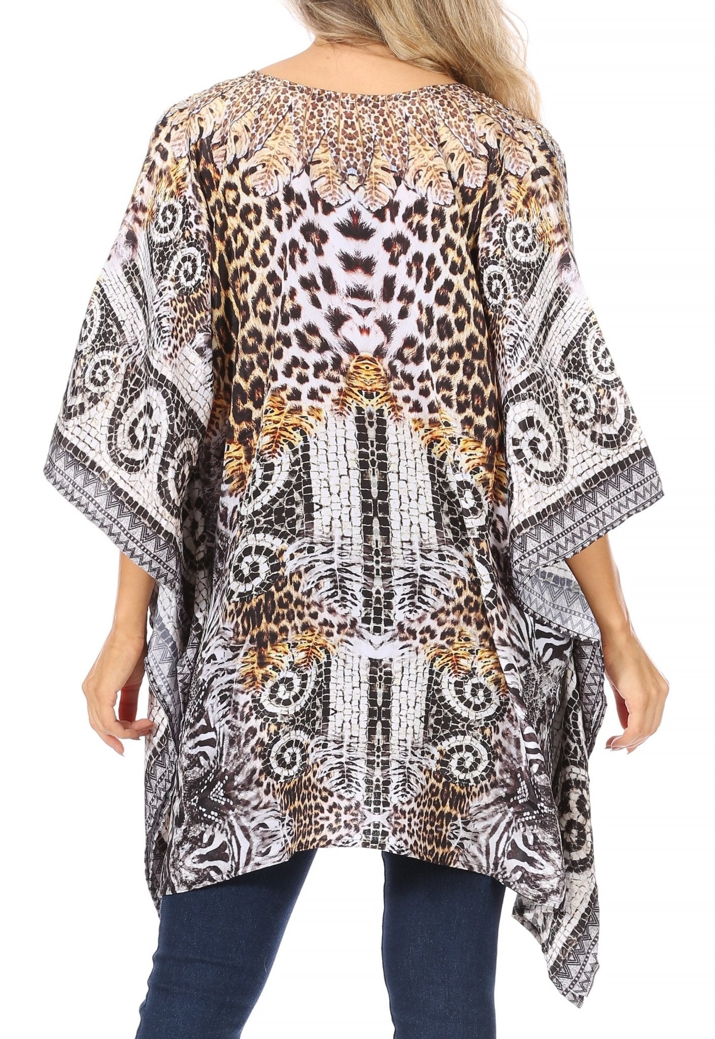 Stylish Rhinestone Lace-Up V-Neck Women's Caftan Poncho Cover-Up by Sakkas Aymee - Che Cose Belle