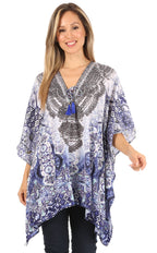 Stylish Rhinestone Lace-Up V-Neck Women's Caftan Poncho Cover-Up by Sakkas Aymee - Che Cose Belle