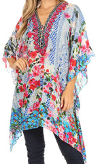 Stylish Rhinestone Lace-Up V-Neck Women's Caftan Poncho Cover-Up by Sakkas Aymee - Che Cose Belle