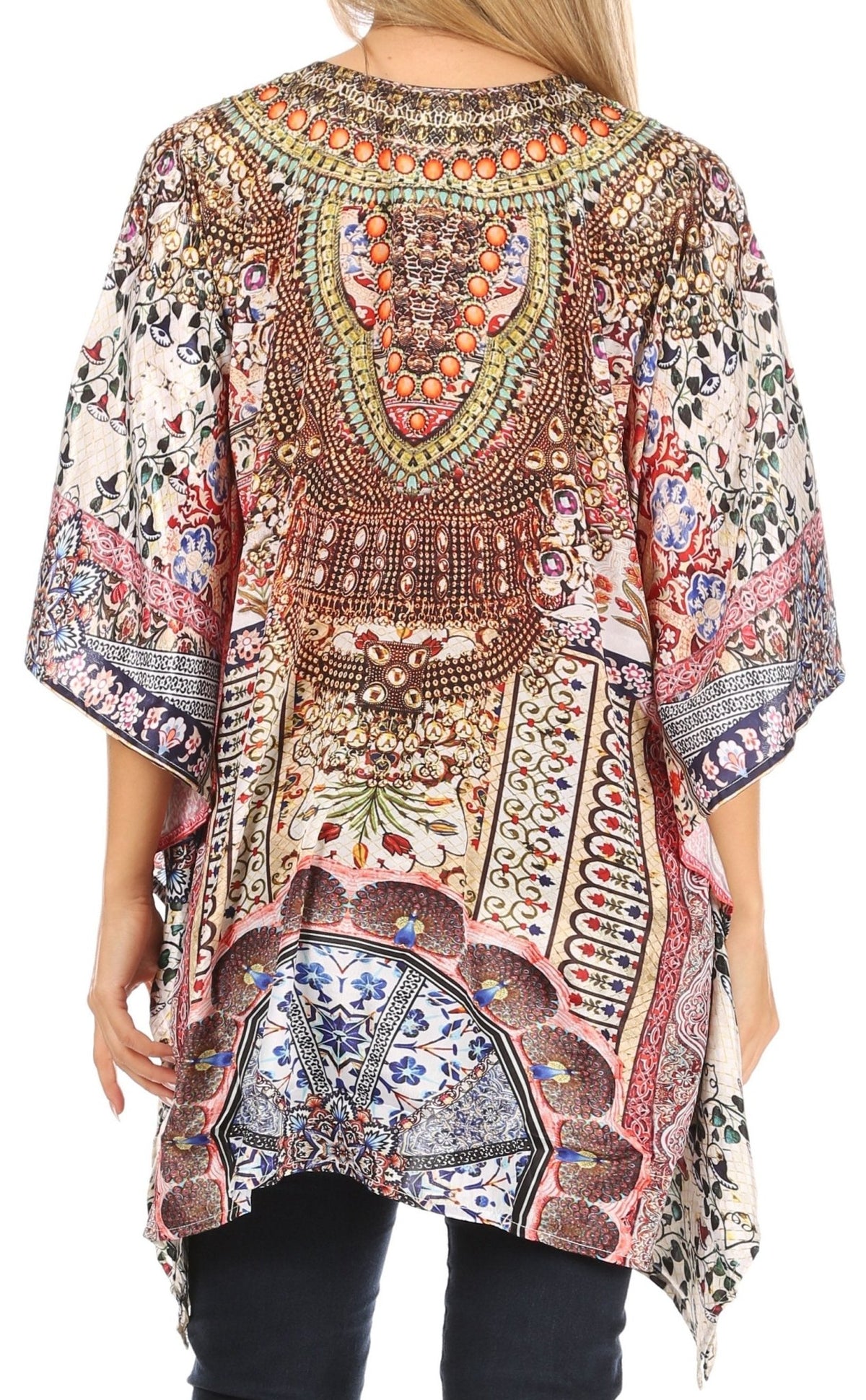 Stylish Rhinestone Lace-Up V-Neck Women's Caftan Poncho Cover-Up by Sakkas Aymee - Che Cose Belle