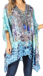 Stylish Rhinestone Lace-Up V-Neck Women's Caftan Poncho Cover-Up by Sakkas Aymee - Che Cose Belle