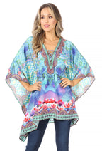 Stylish Rhinestone Lace-Up V-Neck Women's Caftan Poncho Cover-Up by Sakkas Aymee - Che Cose Belle