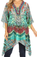 Stylish Rhinestone Lace-Up V-Neck Women's Caftan Poncho Cover-Up by Sakkas Aymee - Che Cose Belle