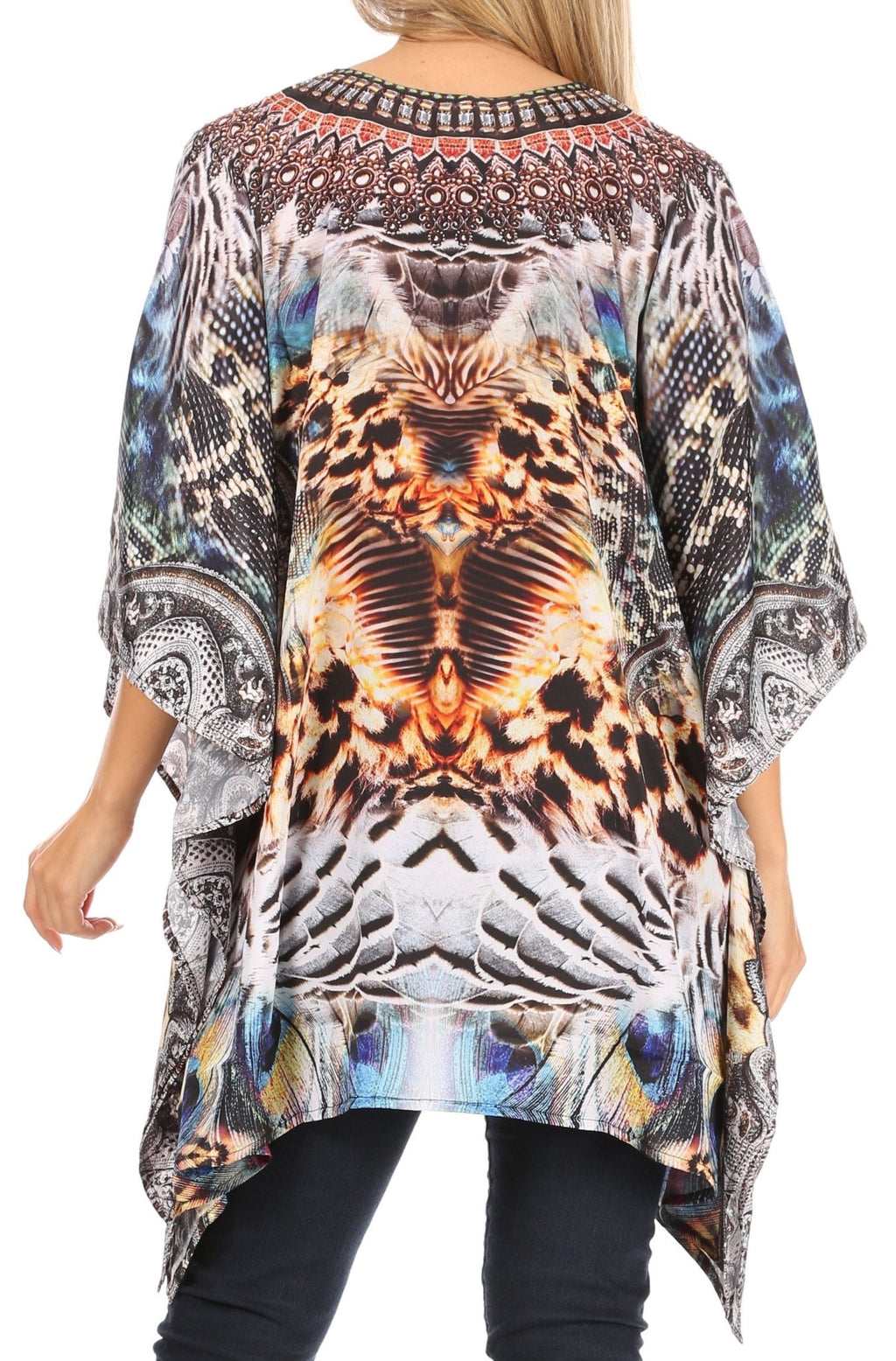 Stylish Rhinestone Lace-Up V-Neck Women's Caftan Poncho Cover-Up by Sakkas Aymee - Che Cose Belle