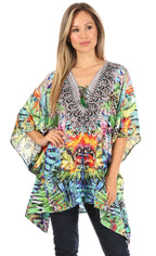 Stylish Rhinestone Lace-Up V-Neck Women's Caftan Poncho Cover-Up by Sakkas Aymee - Che Cose Belle