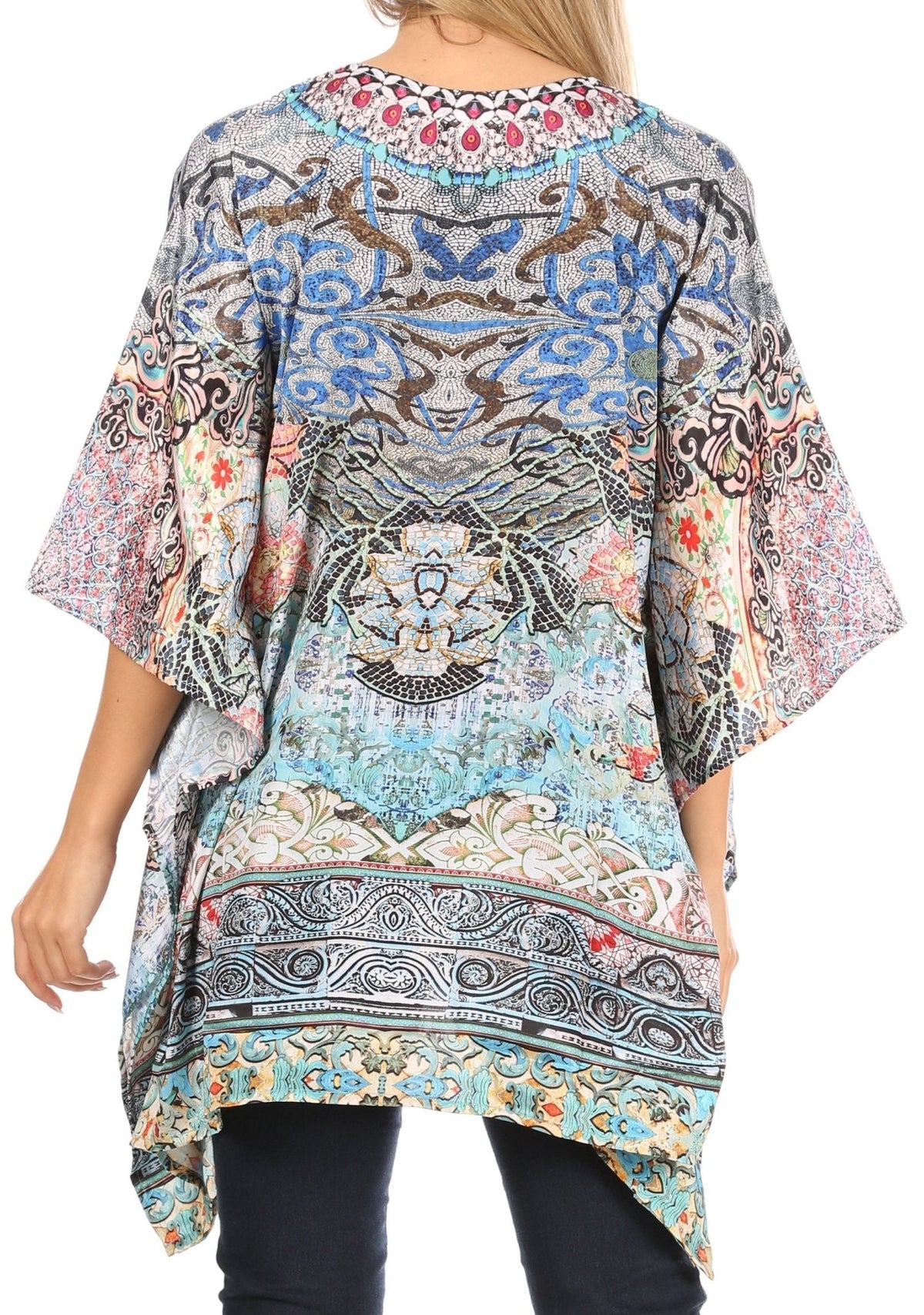Stylish Rhinestone Lace-Up V-Neck Women's Caftan Poncho Cover-Up by Sakkas Aymee - Che Cose Belle