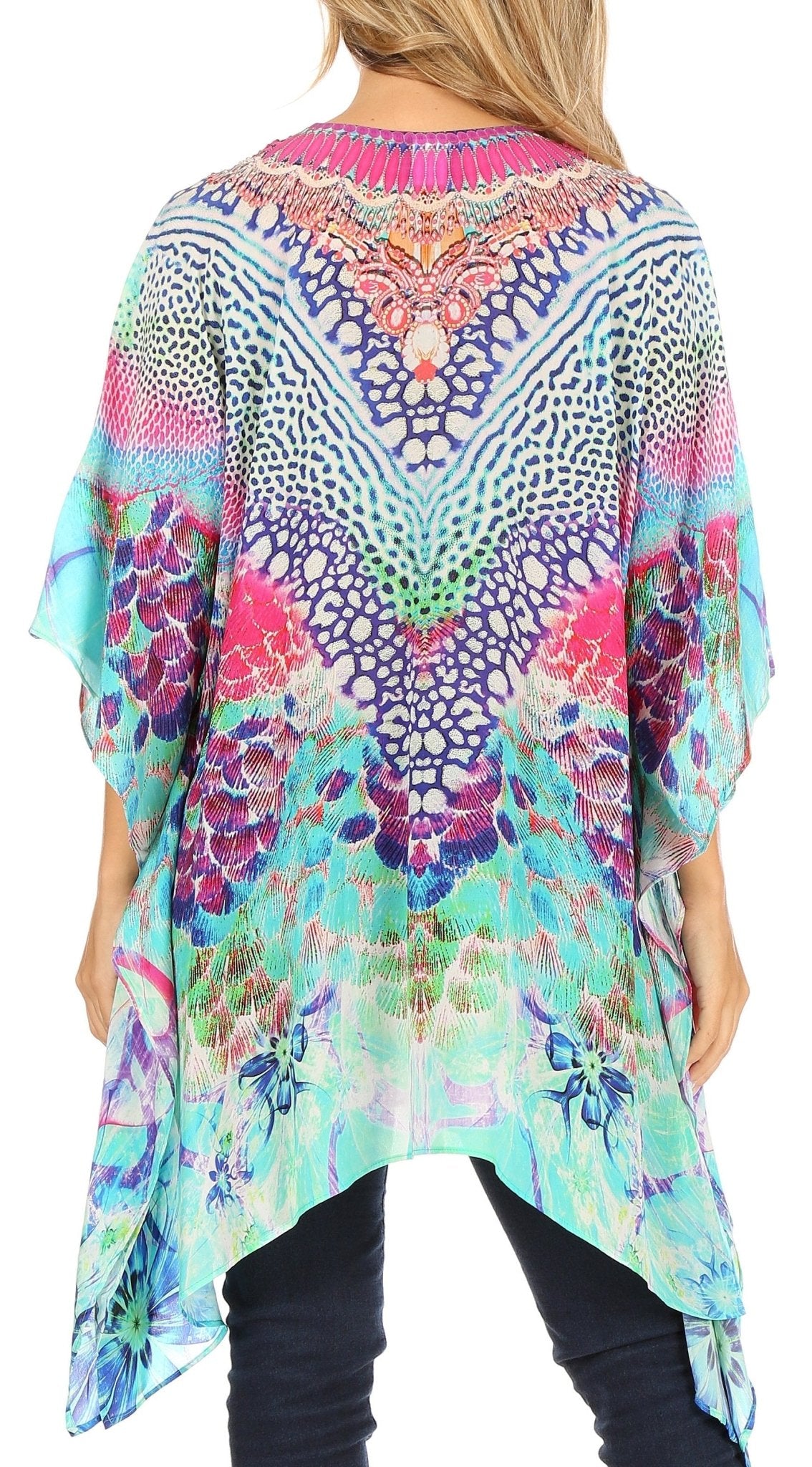 Stylish Rhinestone Lace-Up V-Neck Women's Caftan Poncho Cover-Up by Sakkas Aymee - Che Cose Belle