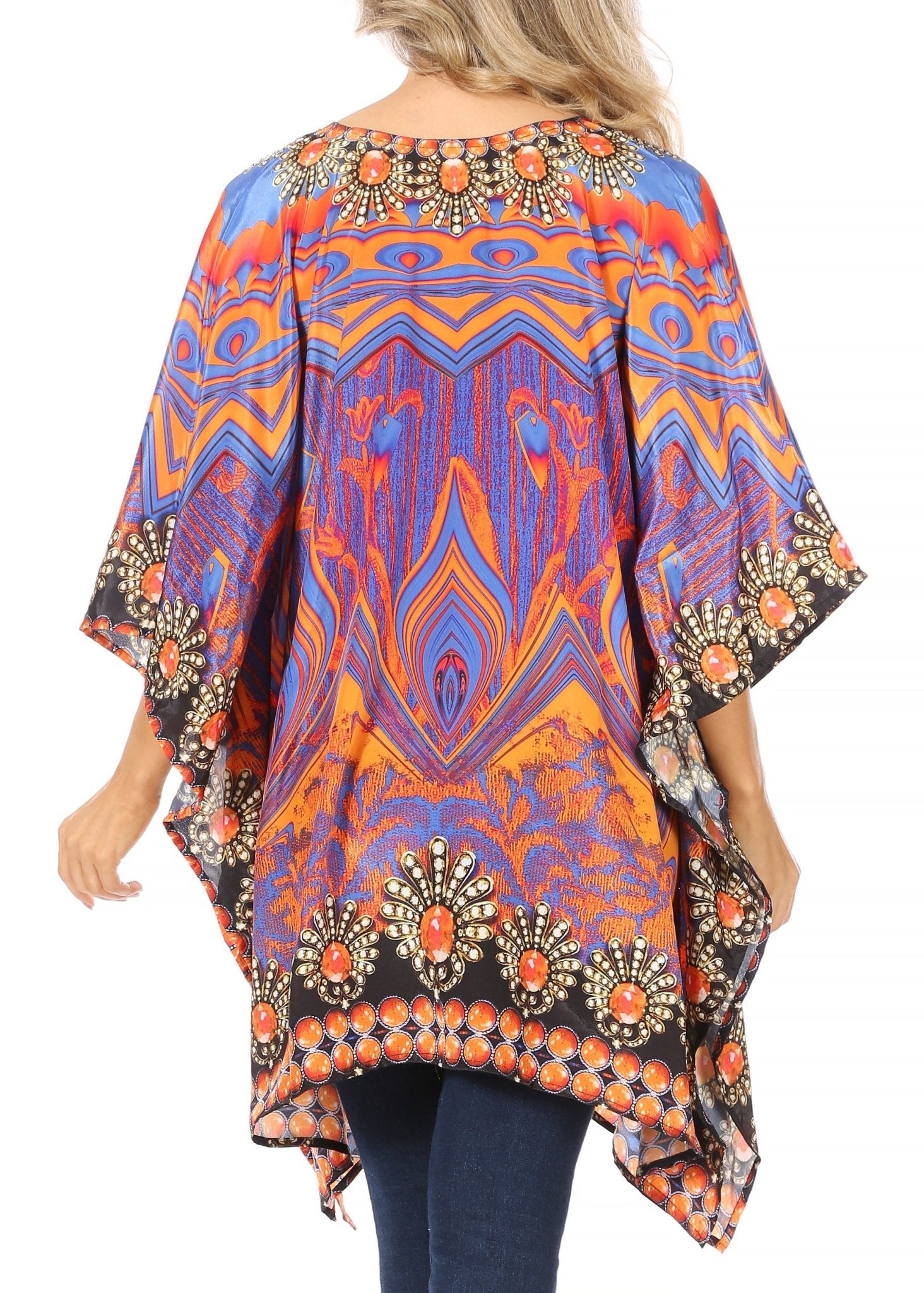 Stylish Rhinestone Lace-Up V-Neck Women's Caftan Poncho Cover-Up by Sakkas Aymee - Che Cose Belle