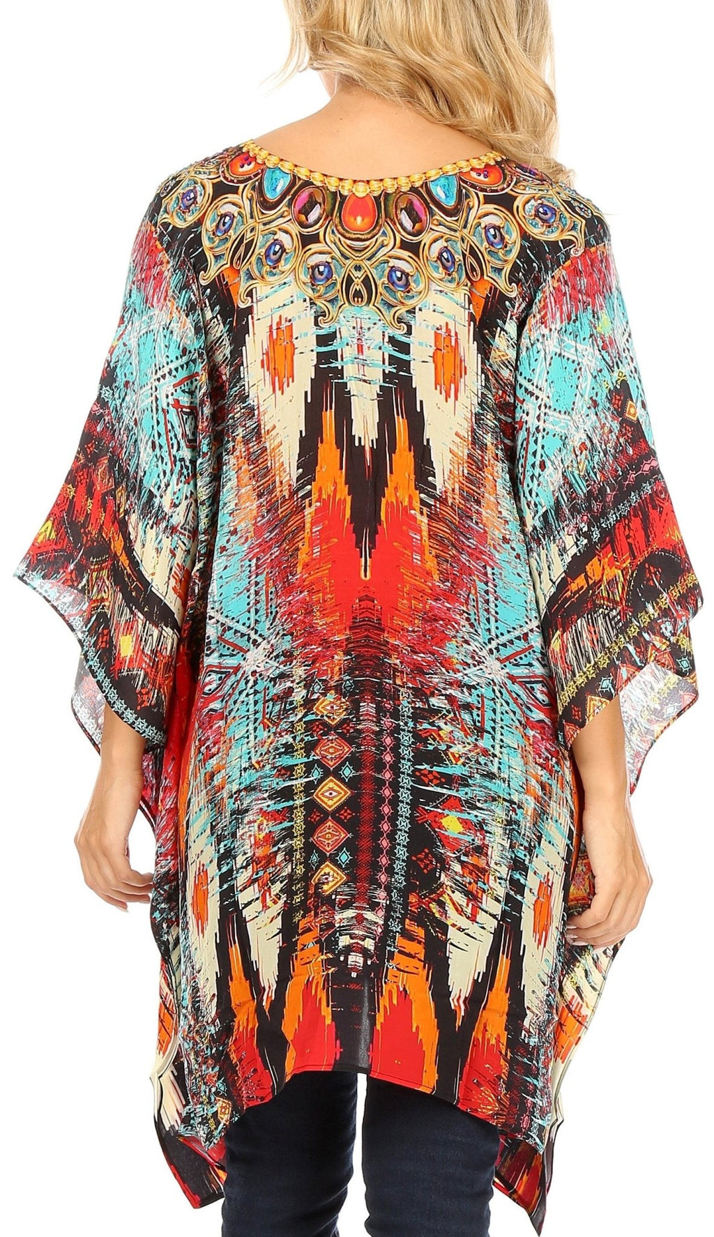 Stylish Rhinestone Lace-Up V-Neck Women's Caftan Poncho Cover-Up by Sakkas Aymee - Che Cose Belle